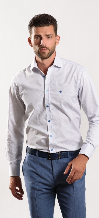 Blue Extra Slim Fit shirt with a small pattern