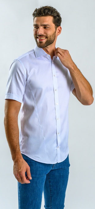 Biela Extra Slim Fit košeľa s krátkym rukávom s jemným vzorom tón v tóne