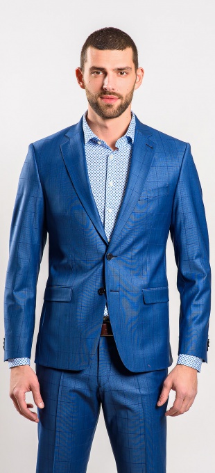 Modrý károvaný Slim fit oblek