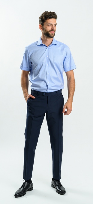 Blue Patterned Classic Fit Short-Sleeve Shirt