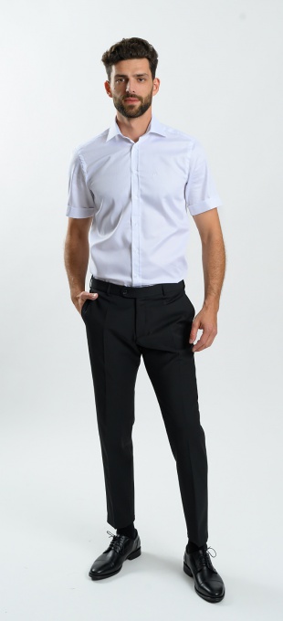 White Patterned Classic Fit Short-Sleeve Shirt