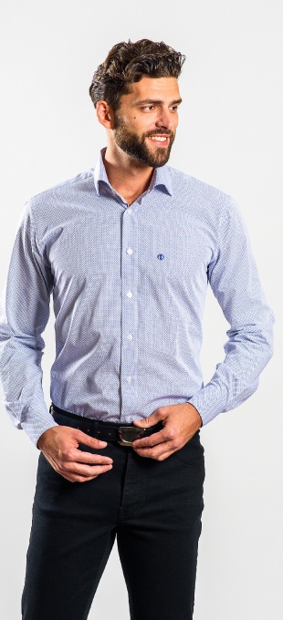 Modrá vzorovaná Slim Fit košeľa rady Basic