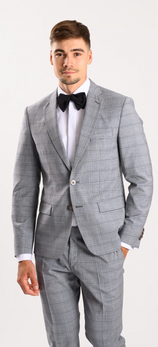 Grey Wool Checkered Slim Fit Suit