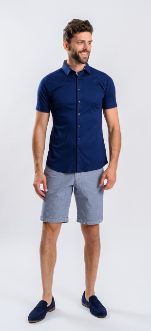 Dark Blue Stretch Extra Slim Fit Short-Sleeve Shirt