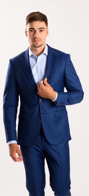 Kráľovsky modrý vlnený Slim Fit oblek