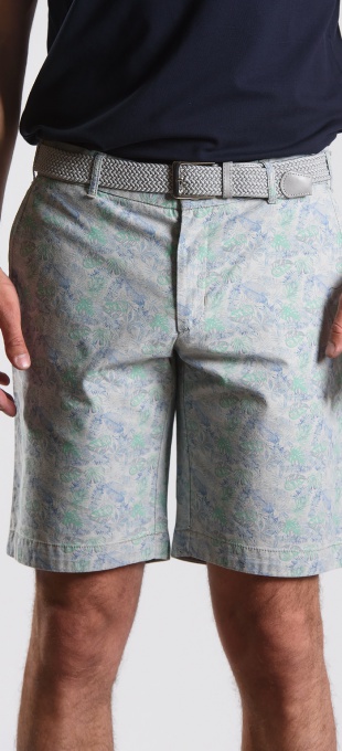 Grey cotton shorts with bold pattern