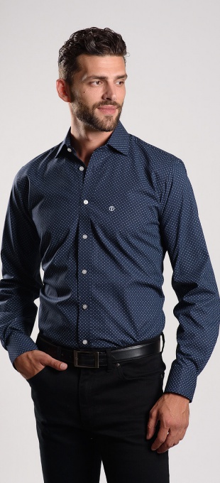 Tmavomodrá vzorovaná Slim Fit košeľa