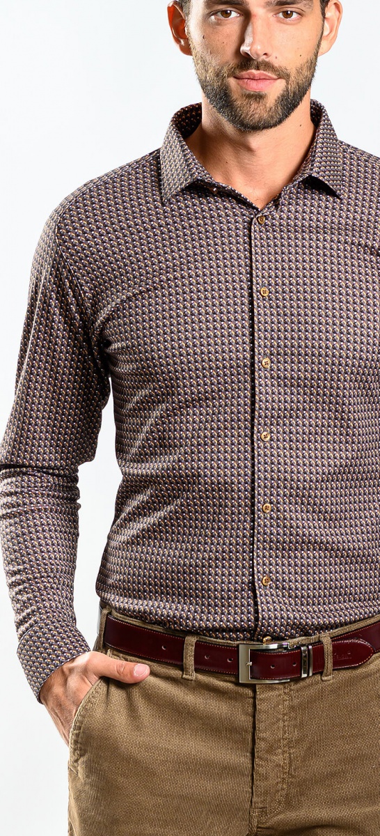 Brown Stretch Extra Slim Fit non-iron shirt