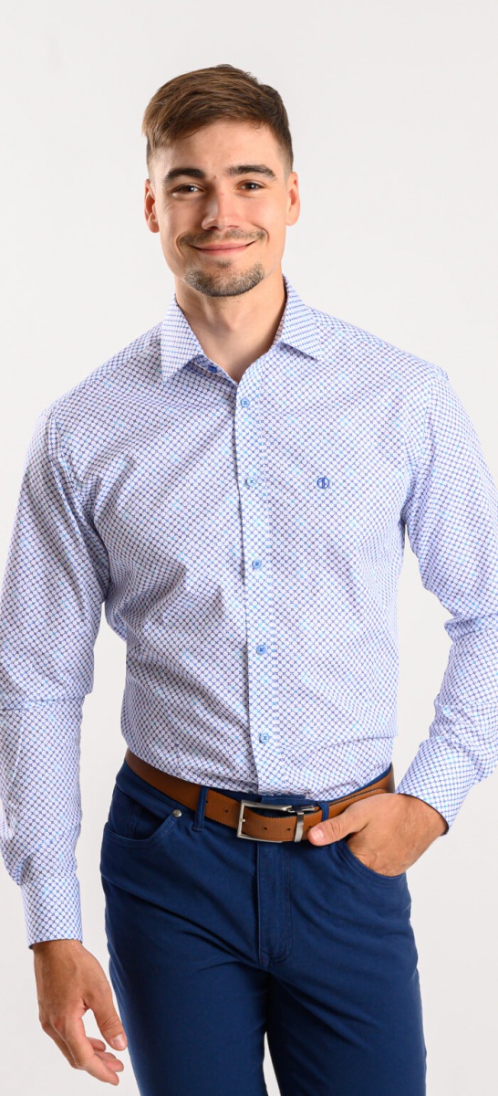 Biela Extra Slim Fit košeľa s modrým vzorom krížikov
