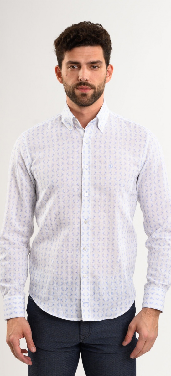 White linen patterned Extra Slim Fit shirt