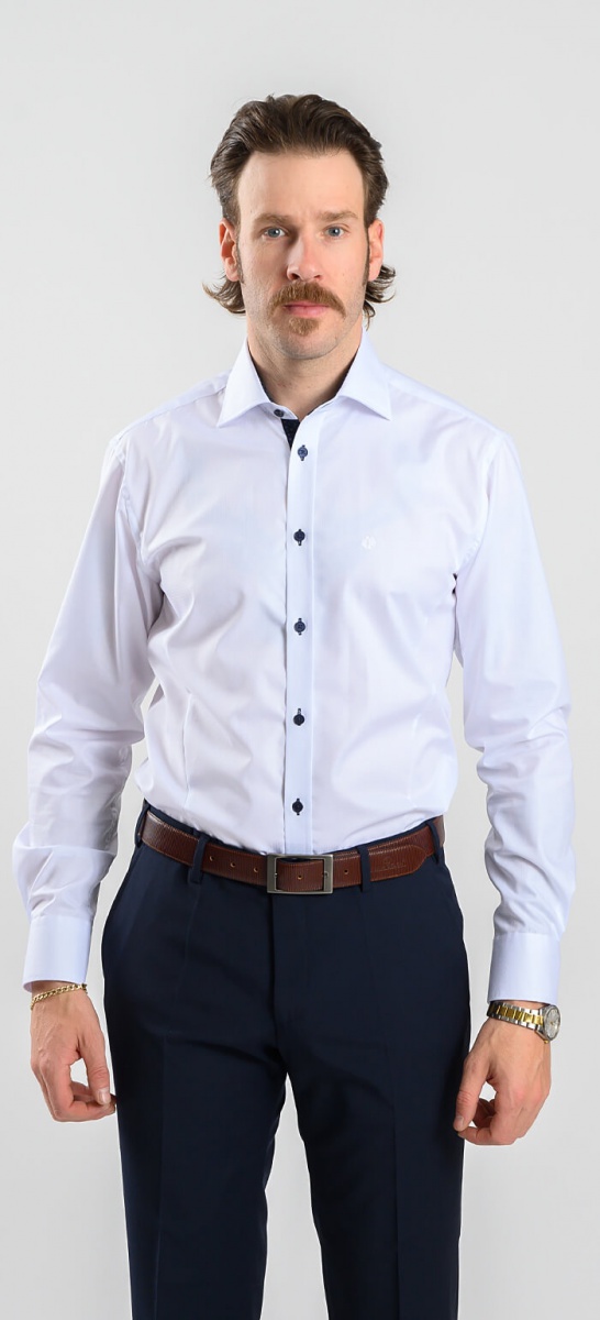 White Extra Slim Fit Shirt with squares pattern with contrasting placket