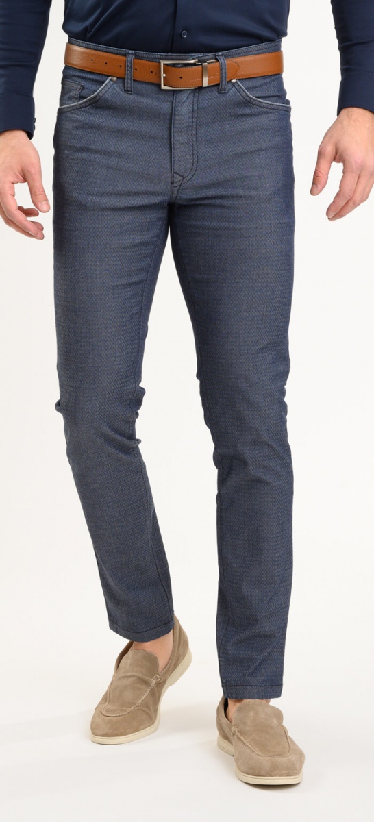 Sivomodré voľnočasové nohavice s jemným vzorom