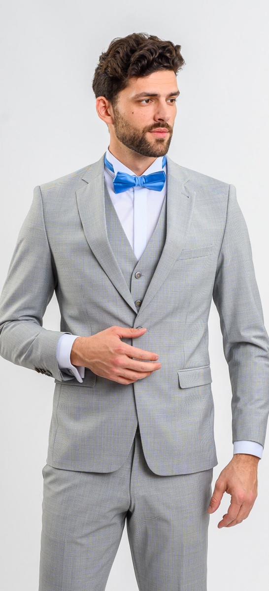 Grey and blue wedding Slim Fit suit with waistcoat