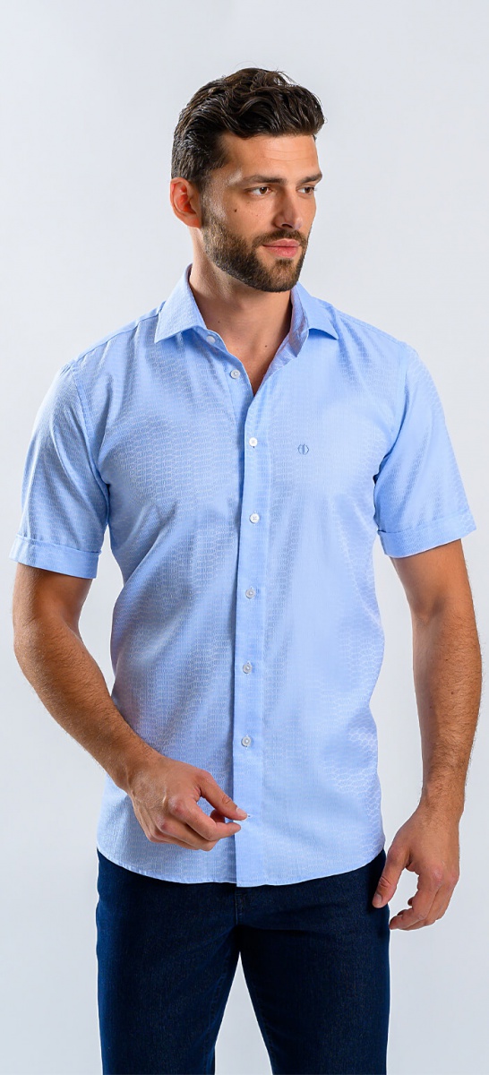 Pale blue Slim Fit Short Sleeve Shirt with fine pattern