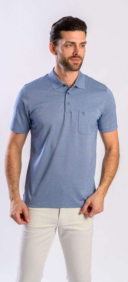 Blue polo shirt with fine pattern