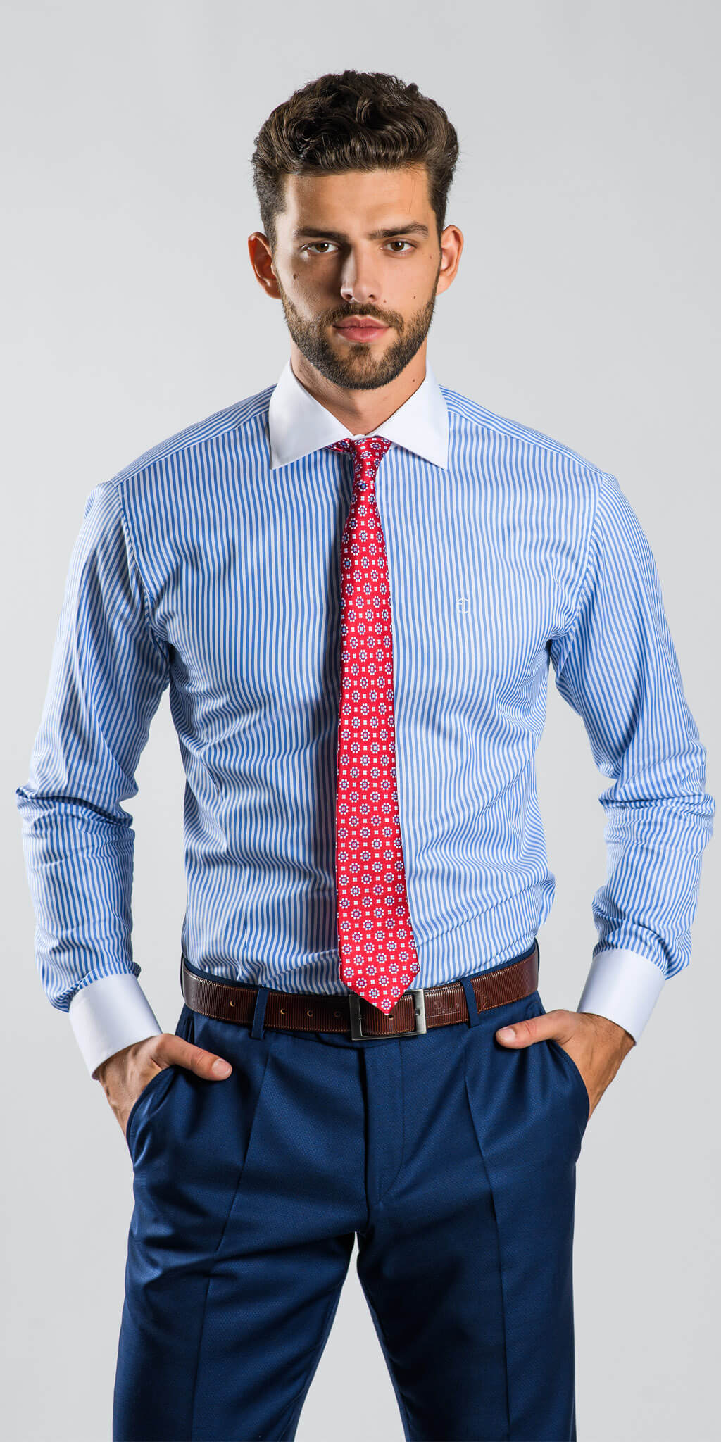 Blue Extra Slim Fit business shirt - Shirts - E-shop | alaindelon.co.uk